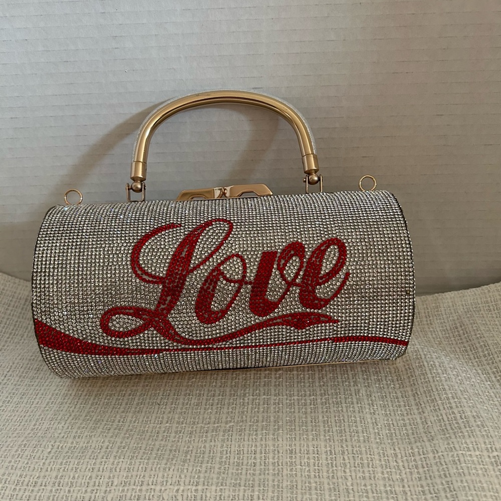 Love ❤️ Elegant Silver and Red Rhinestone Handbag has detachable strap